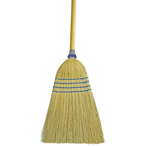 All-Corn Upright Household Broom, Clear Lacquered Hdl, 12PK